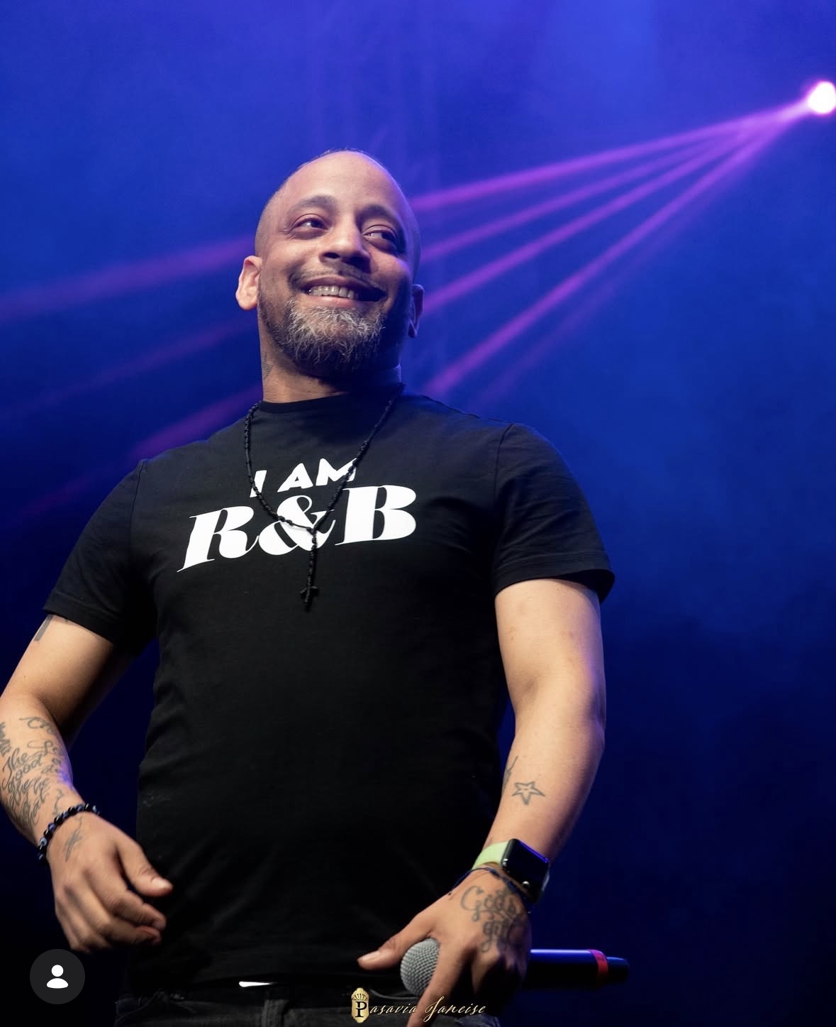 J. Holiday in I AM R&B shirt onstage